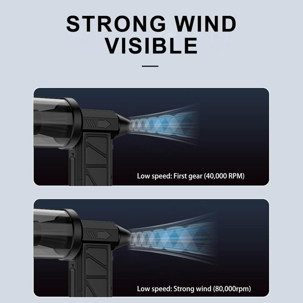 Compressed Air Duster, 130000RPM Handheld Car Vacuum-Air Blower& Pump, 4 Gear Adjustable Electric Air Duster Keyboard Duster With LED Light- Blower