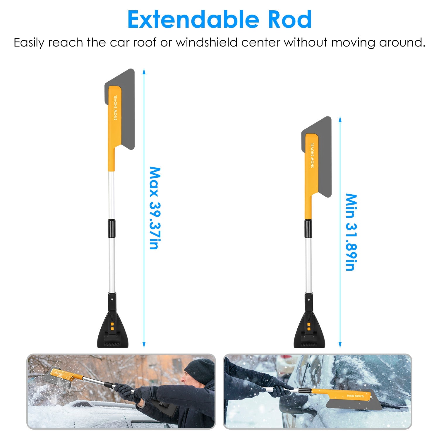 3-in-1 Car Snow Removal Tool with Light – Telescopic Brush, Ice Scraper & Shovel