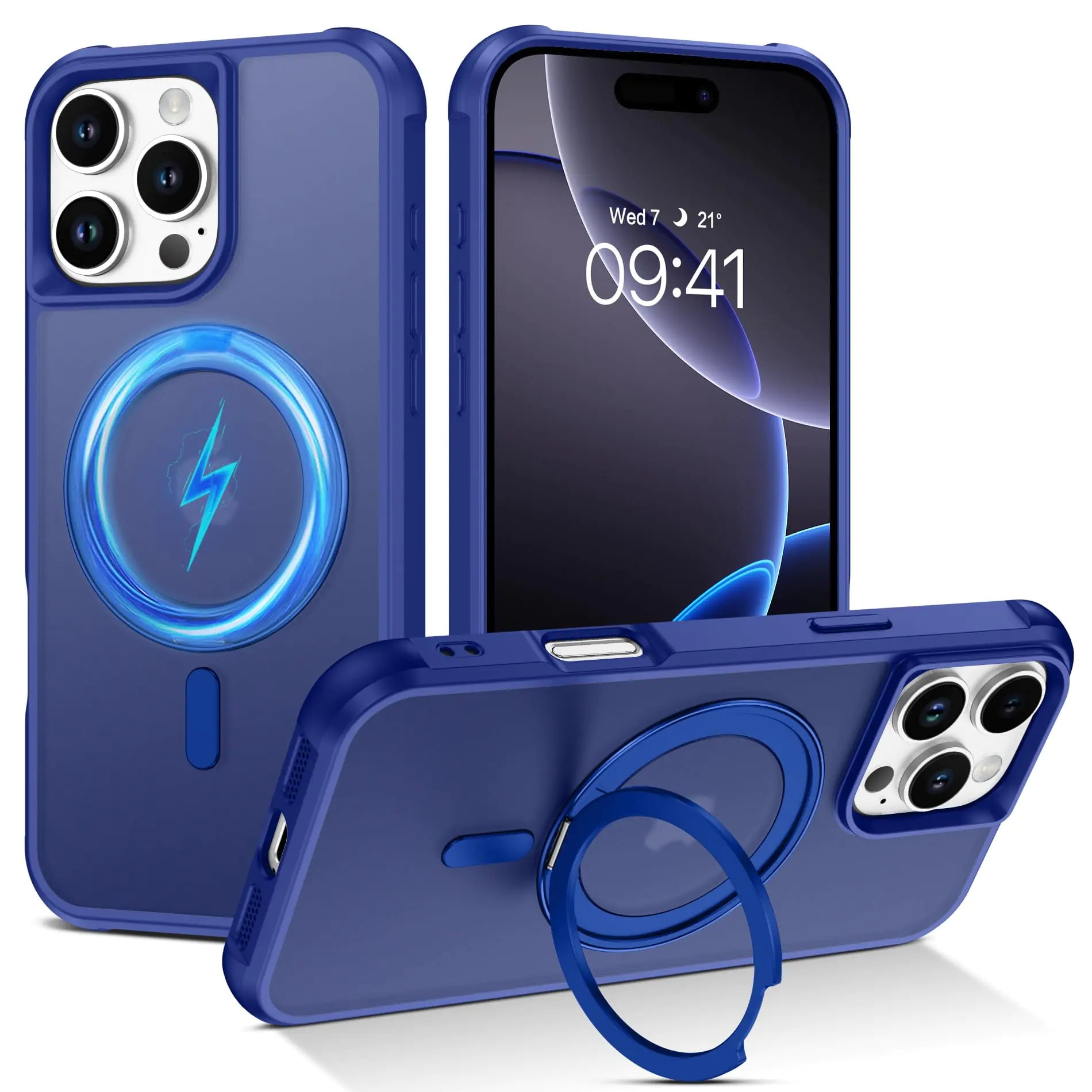 BENTOBEN for iPhone 16 Pro Case with Invisible Magnetic StandiPhone 16 Pro Phone Case [Compatible with MagSafe] Translucent Frosted Shockproof Women Men Protective Case for iPhone 16 Pro 6.1"Blue