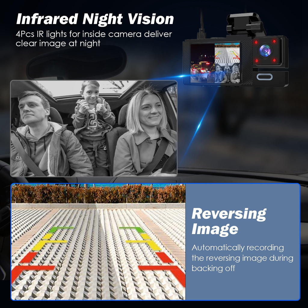 Channel 1080P WiFi Car Dash Cam with Night Vision & 64GB Card