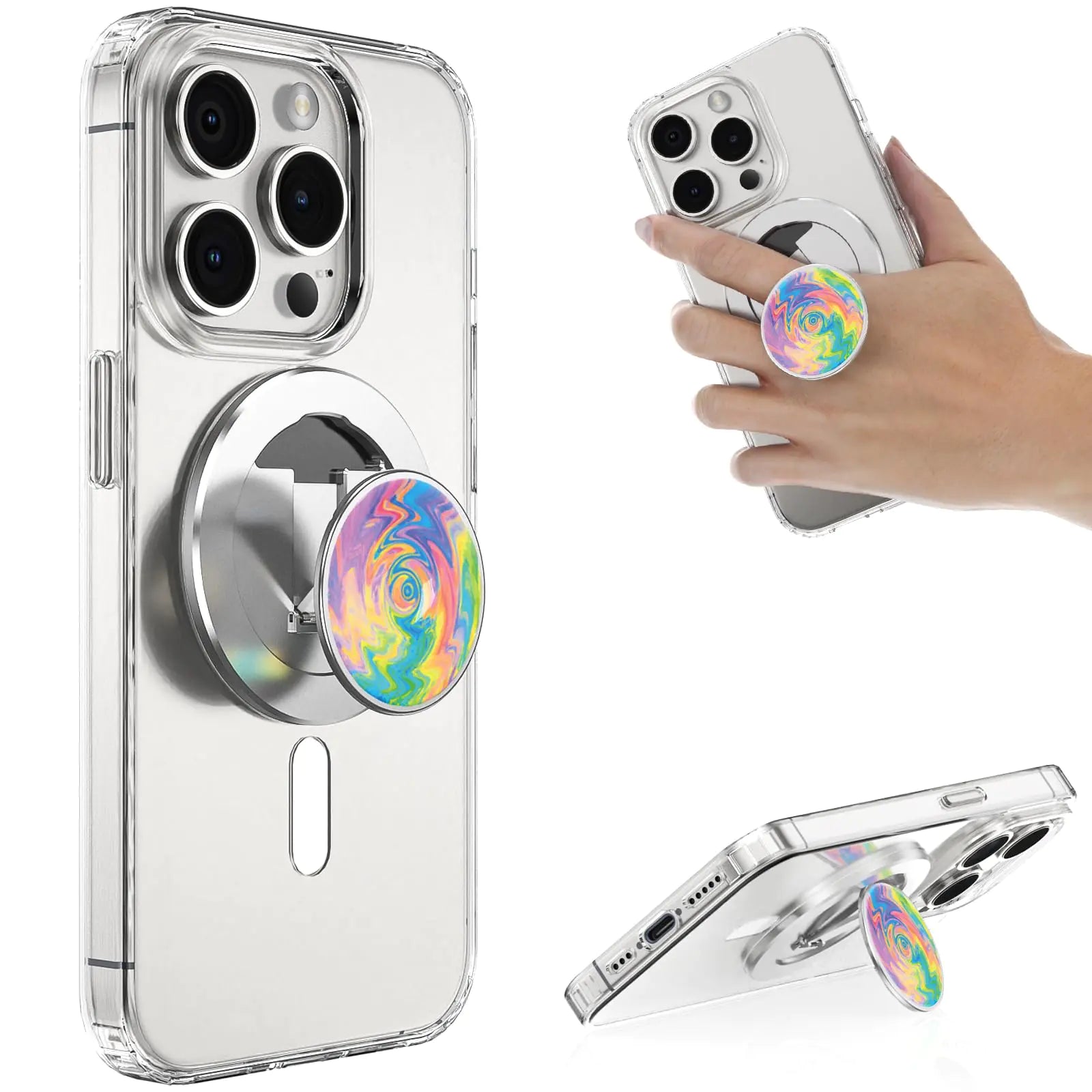 LDSXAY Magnetic Phone Grip for MagSafe iPhone Finger Holder Expanding Phone Socket Stand Compatible with MagSafe Accessories iPhone 16 15 14 13 12 Series (Oil Painting)