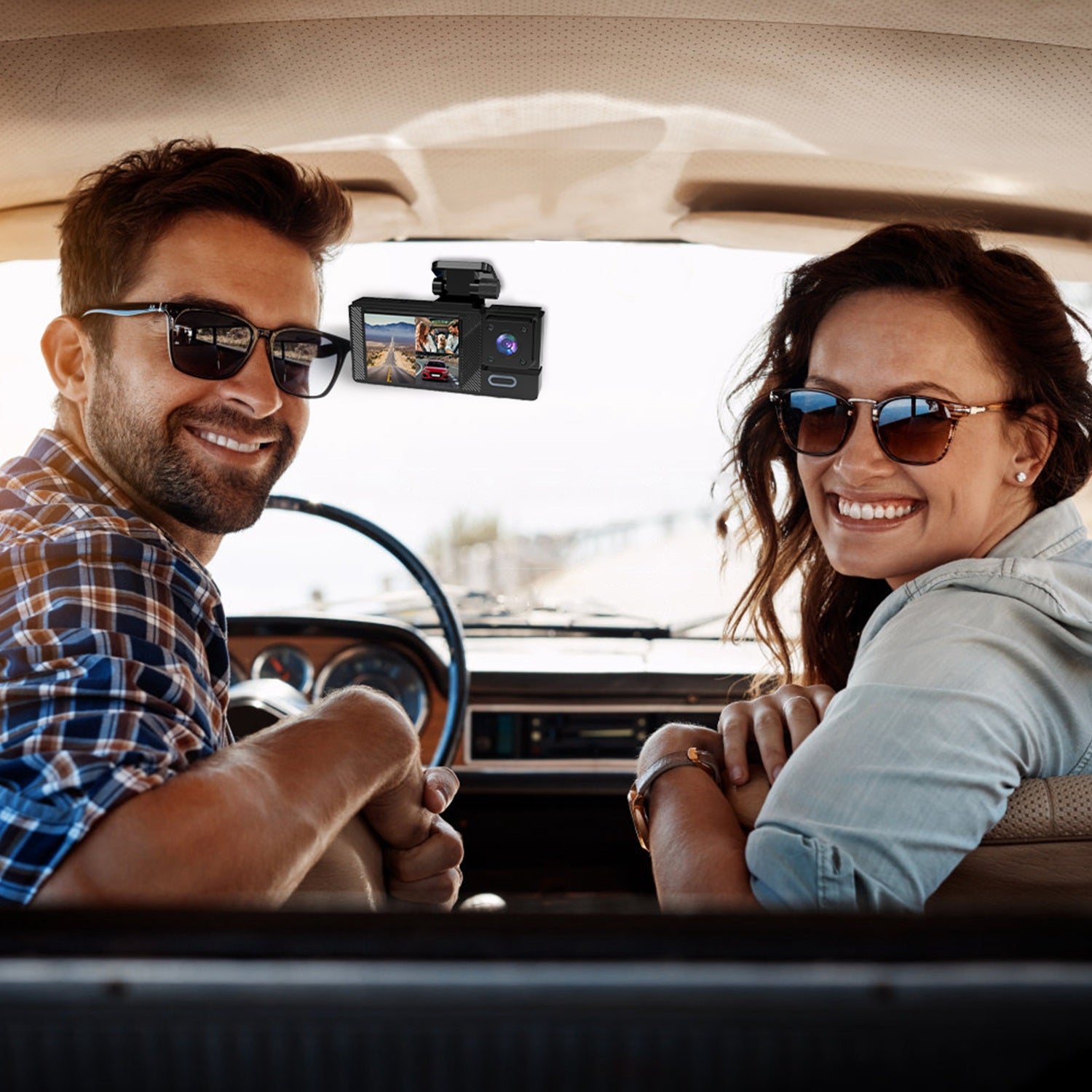 Channel 1080P WiFi Car Dash Cam with Night Vision & 64GB Card