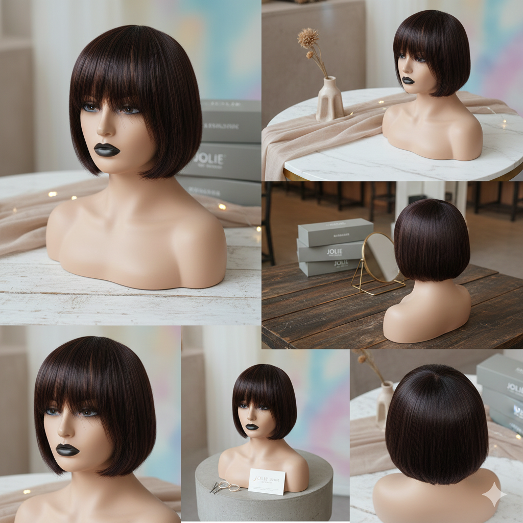 Double Drawn Human Hair Fringe Bob Wig