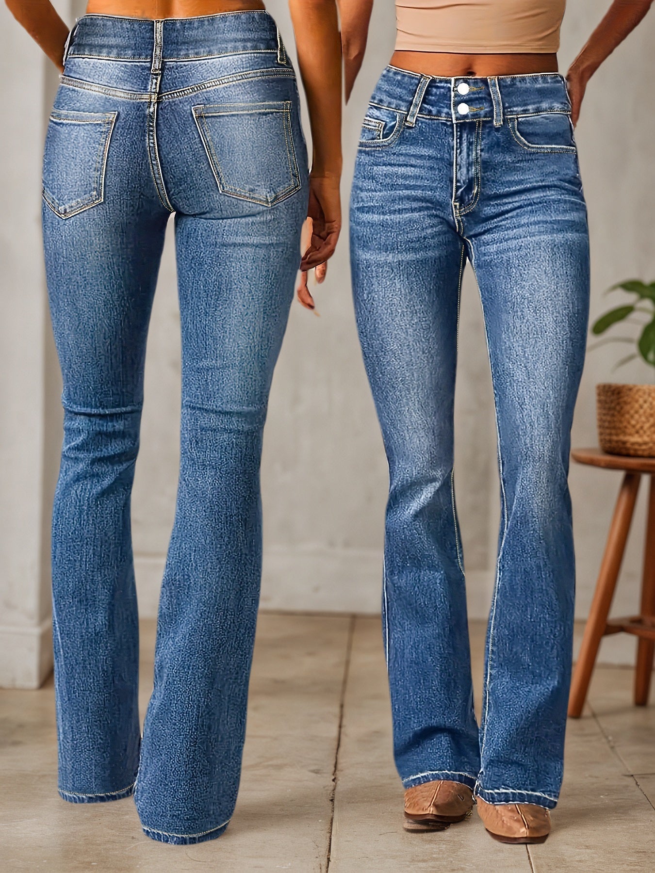 Denim Pants, High Waisted Pants, Micro Flared Jeans