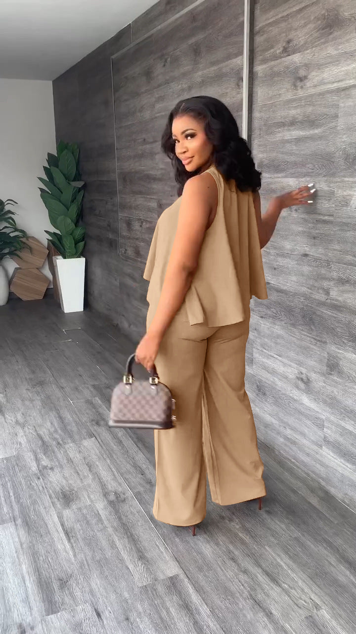 Sleeveless Loose Top Casual Pants Two Piece Set