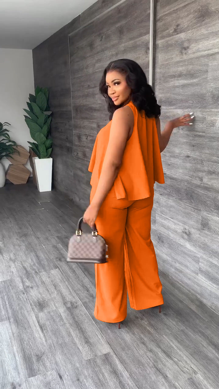 Sleeveless Loose Top Casual Pants Two Piece Set