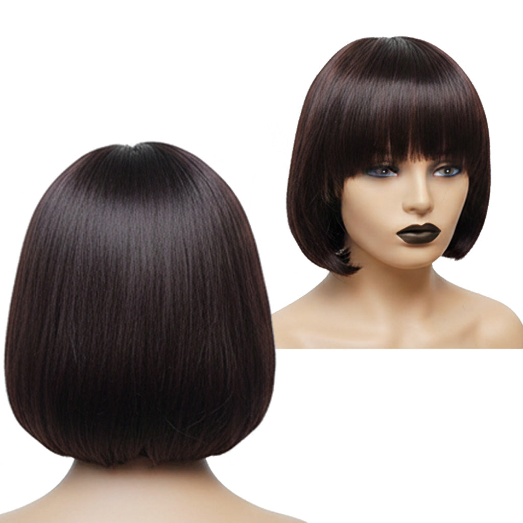 Double Drawn Human Hair Fringe Bob Wig
