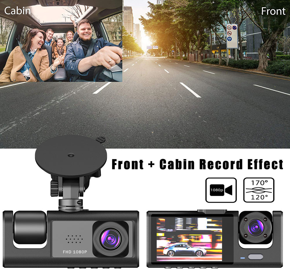 Car Dual Lens Dash Cam HD 1080P Front Rear Inside Video Recorder Camera G-Sensor