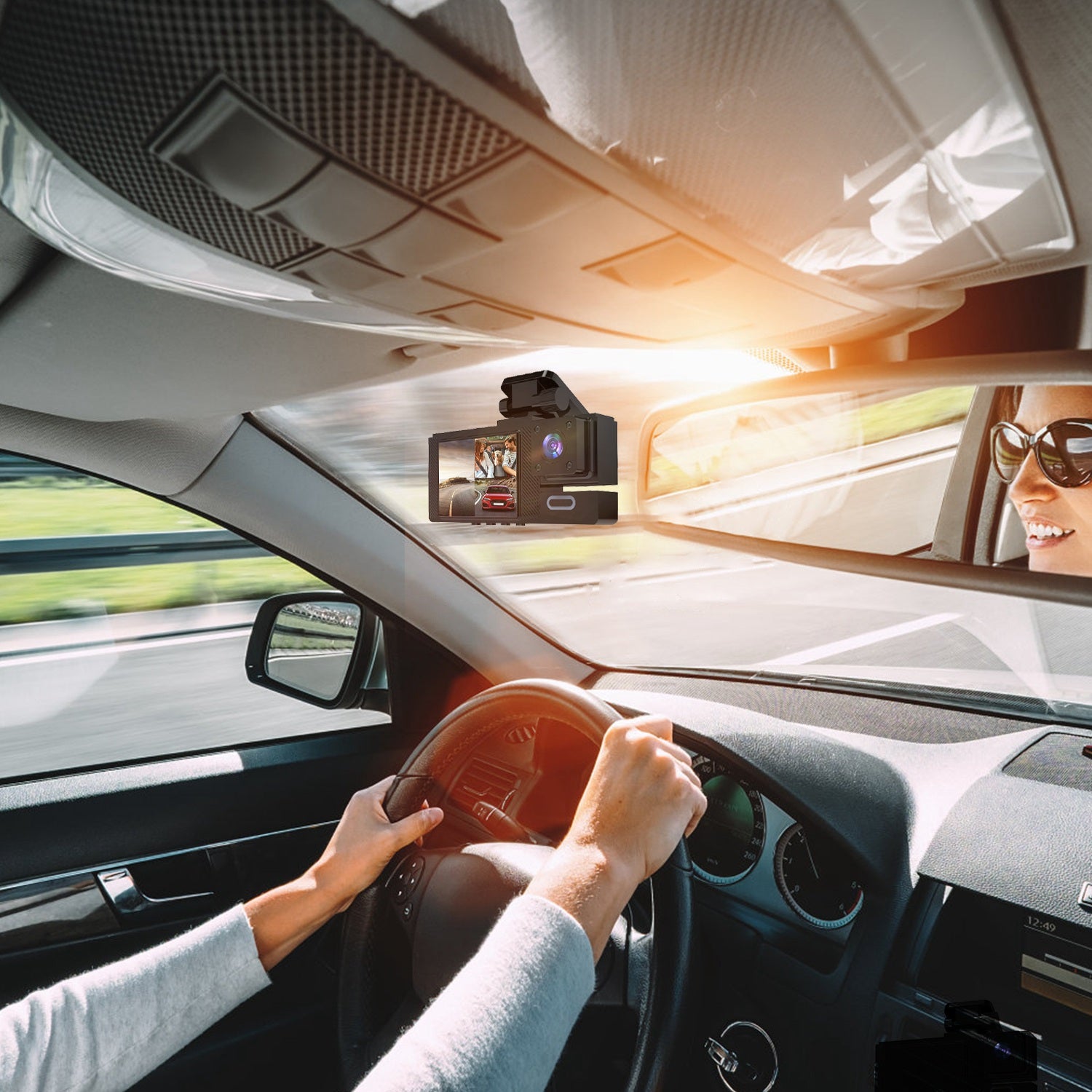 Channel 1080P WiFi Car Dash Cam with Night Vision & 64GB Card