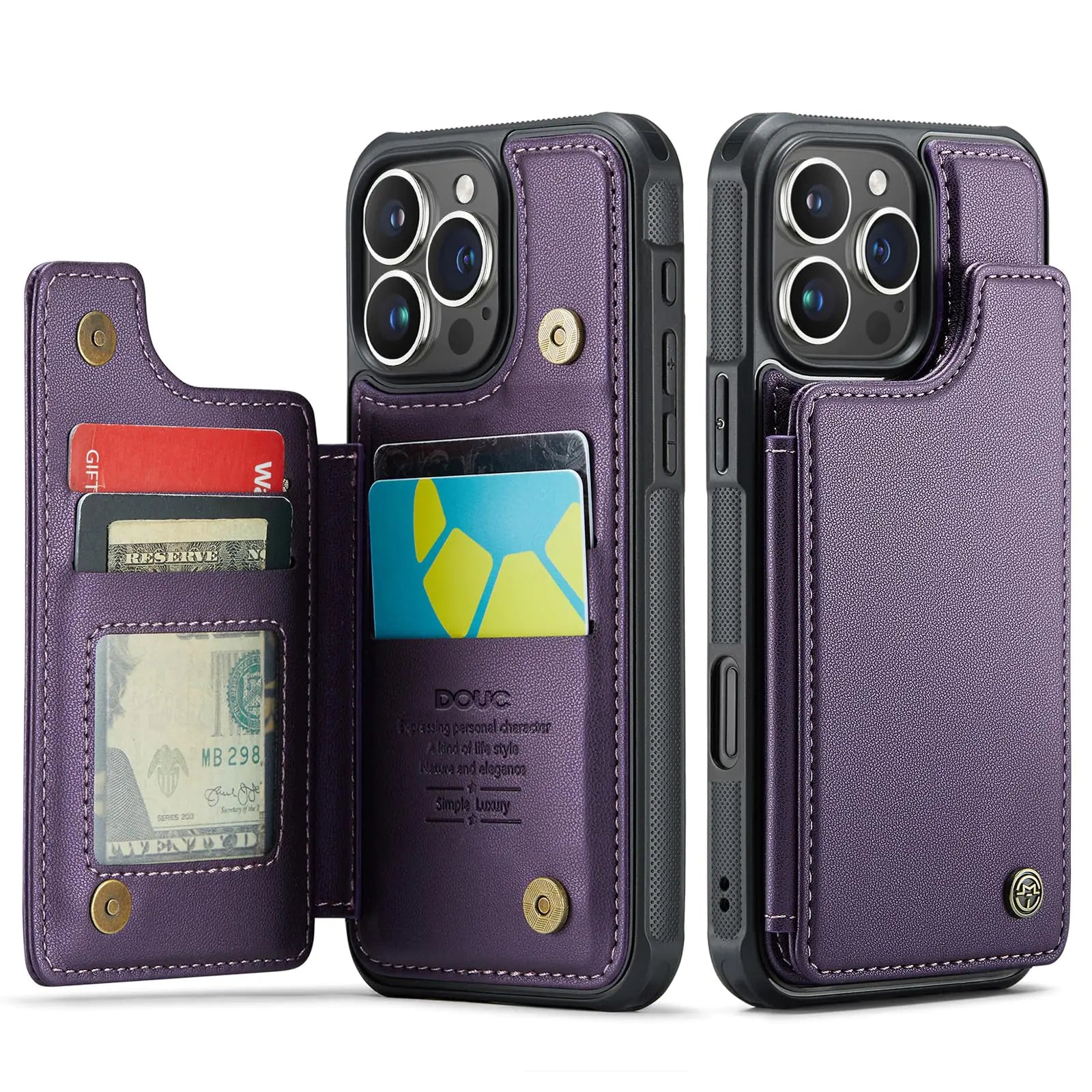 DOUC for iPhone 16 Pro Wallet Case with Card Holder Kickstand Shockproof Phone Case for iPhone 16 Pro Case for iPhone 16 Pro with RFID Blocking for Women Men Cover for Apple 16 Pro 6.3 Inch Purple